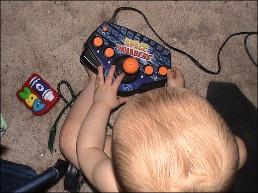 Evan and the Space Invaders joystick