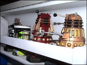 Left to right: Davros, Minute Maid Limeade, Dalek Supreme and a Dalek, presumably biding their time until they can make margaritas