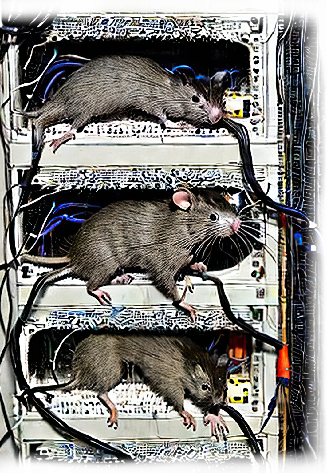 AI image prompt: internet server room swarming with rats