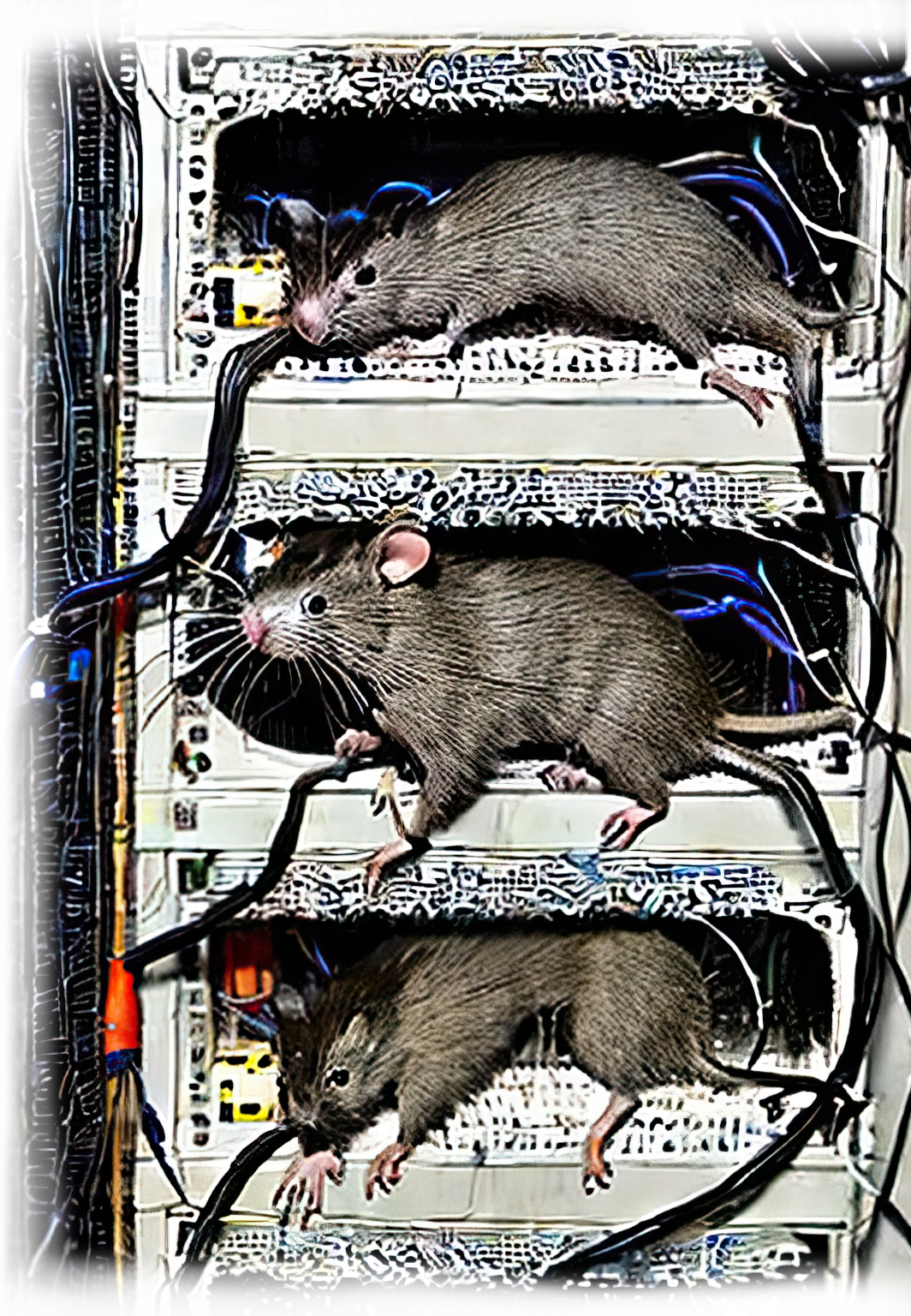 AI image prompt: internet server room swarming with rats